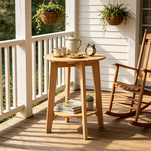 2-Tier Wood Patio Side Table